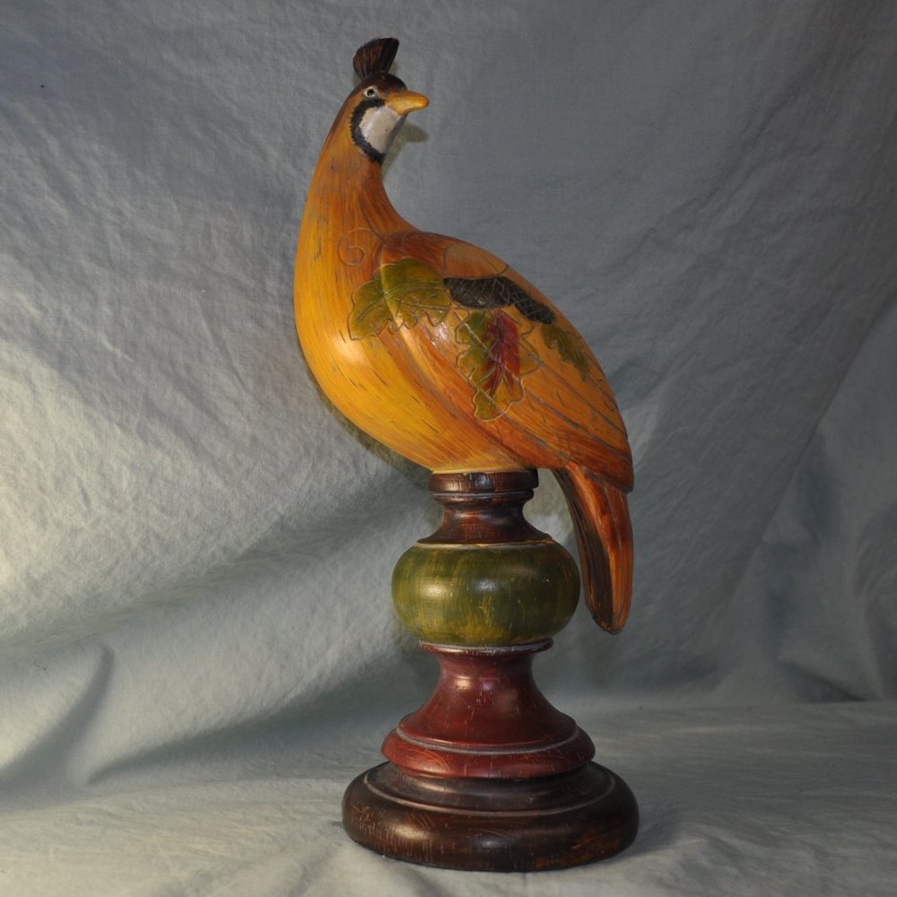 Living Quarters Wood Carved And Painted Pheasant statue man cave (w1260)